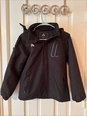 Kids Black Hooded Puffer Jacket with Reflective Trim